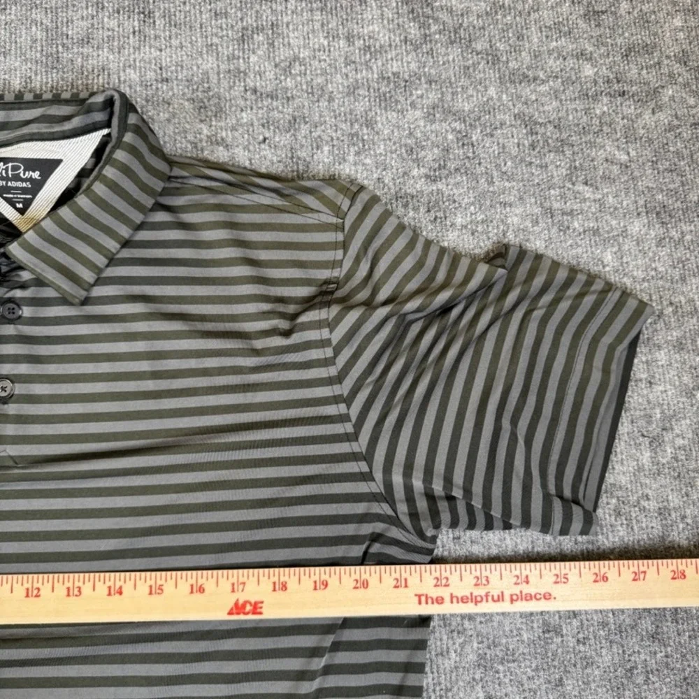 Adidas adiPure Mens Striped Golf Polo Shirt Green Grey Short Sleeve Size M